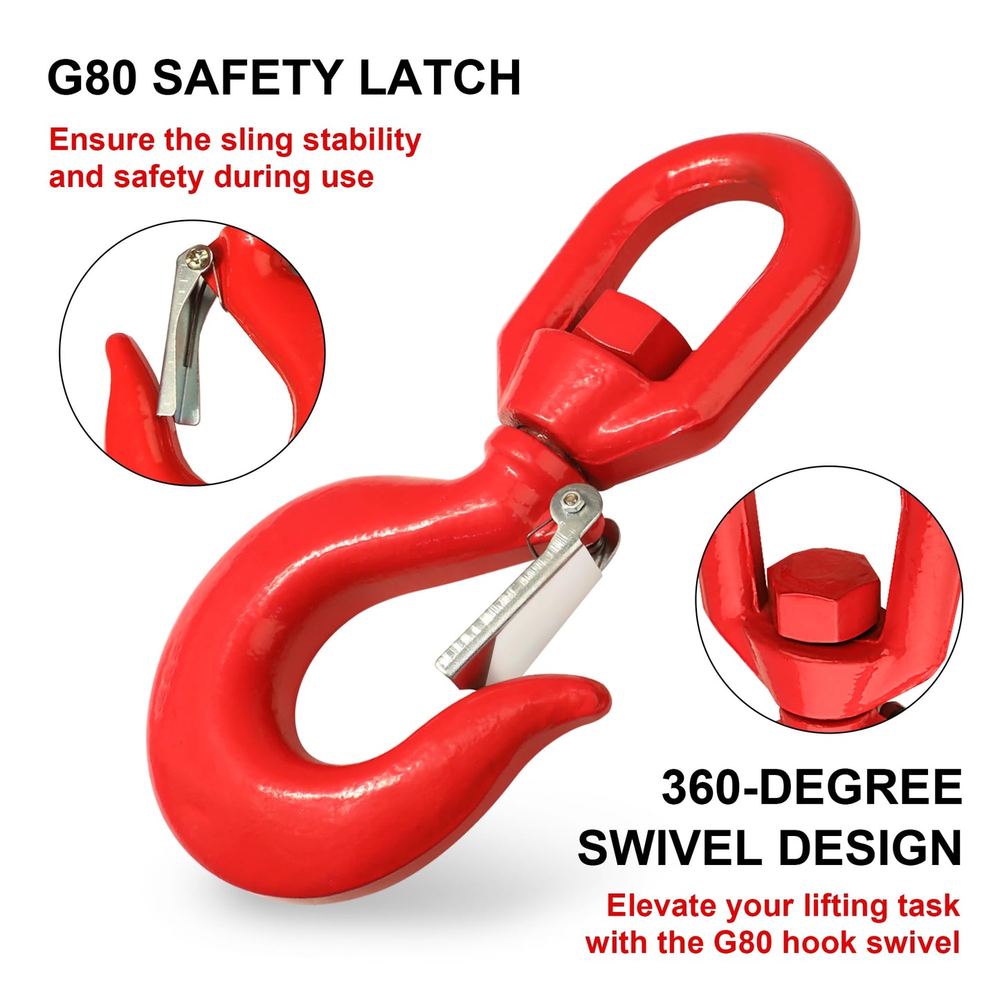 SCIEO 15 Ton Swivel Hook for Lifting - Heavy Duty Swivel Lifting Hook with Safety Latch | Self Locking Rigging Swivel Hook Grade 80 Hoist Swivel Eye Sling Hook for Crane with 33069 lbs Load Capacity