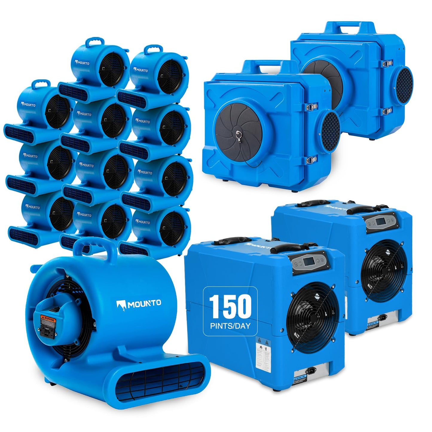 MOUNTO Water Damage Restoration Combo Package 12x Air Mover 2x Air Scrubber 2x Dehumidifiers