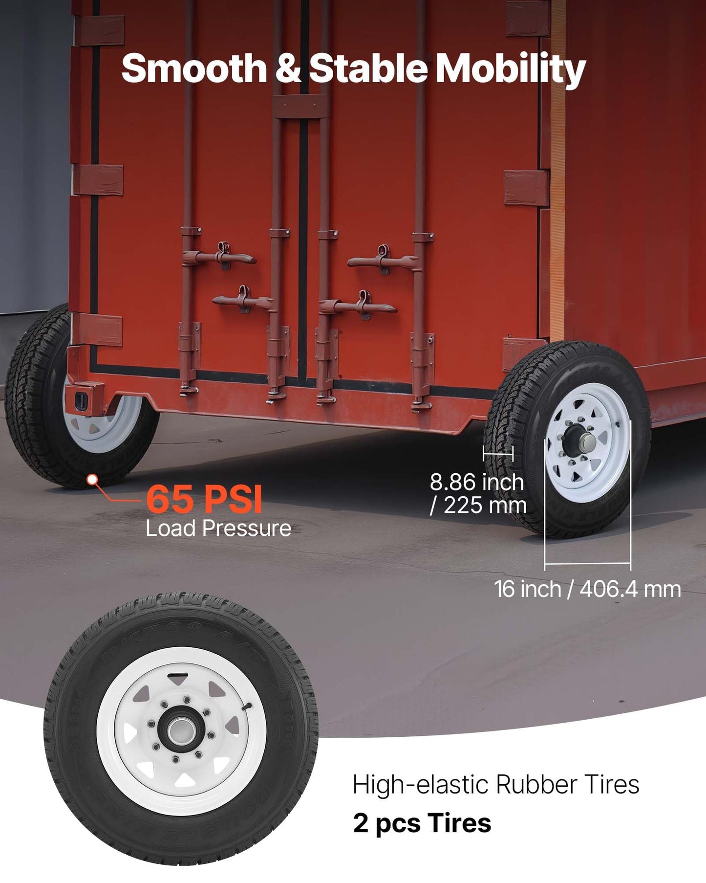 VEVOR Shipping Container Wheels 8-Lug Wheels Kit, Heavy Duty Shipping Container Accessories with Ratchet Tie Down-Moves 20 ft - 40 ft, Secure Transport for Dock, Warehouse, Construction Site, Black