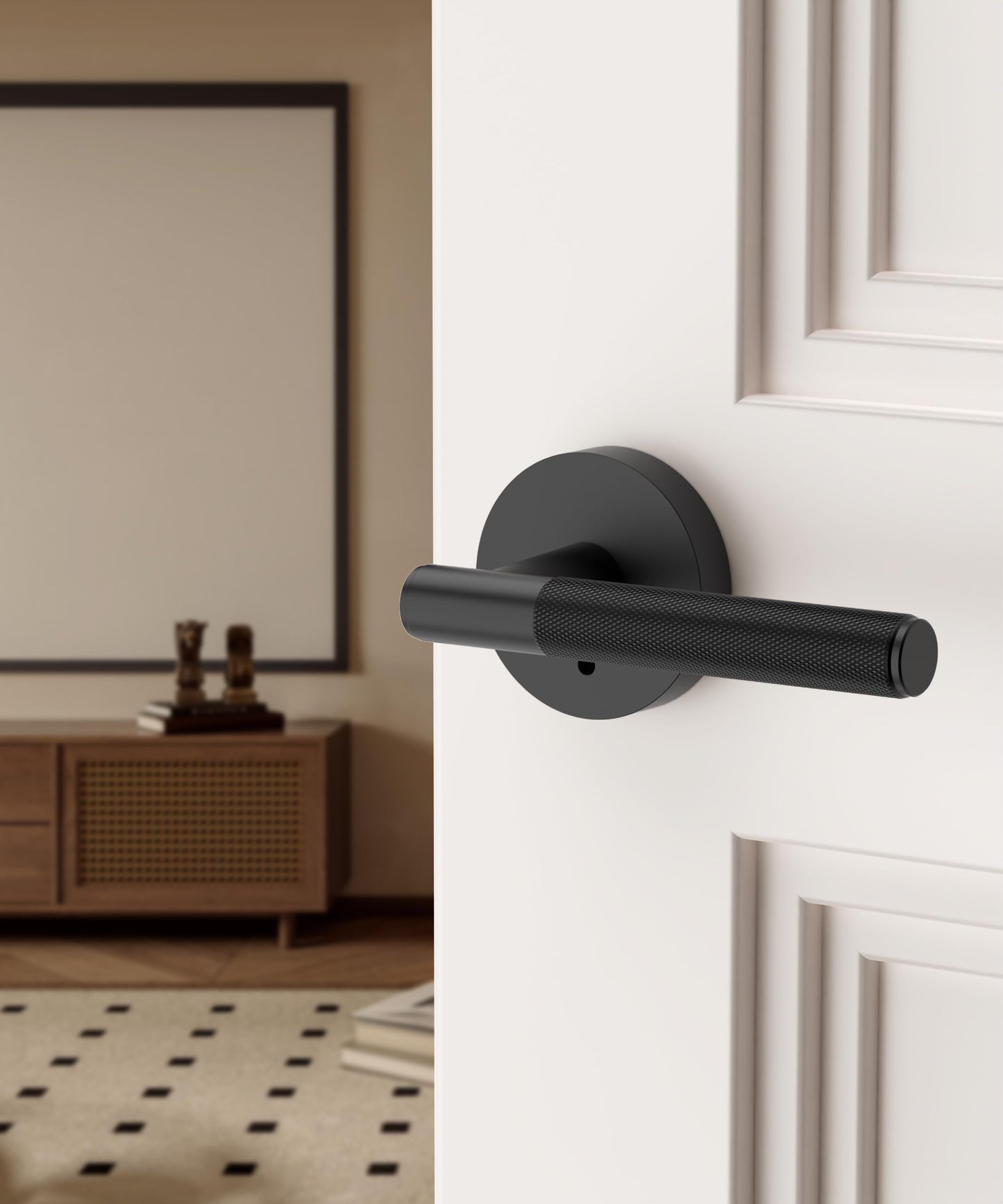 Asidrama 4 Pack Privacy Door Handles with Lock,Matte Black Door Handles Interior for Bedroom or Bathroom, Heavy Duty Black Door Levers, Reversible Keyless Turn Lock Interior Door Handle