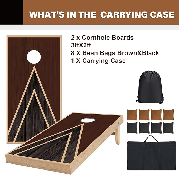 Cornhole Boards Set - Regulation Size 4x2/3x2ft Solid Wood Corn Hole Game Set with 8 Bean Bags and 2 Cornhole Boards - Perfect for Outdoor Game