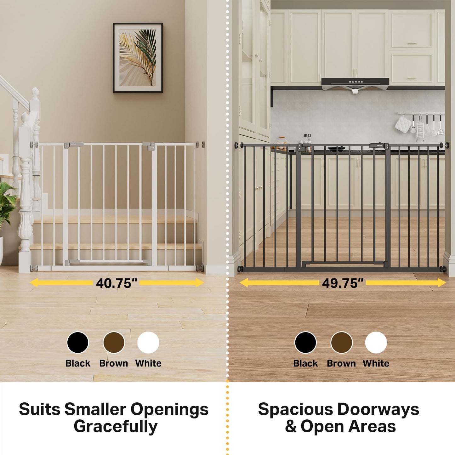 InnoTruth 29.5–40.75" Baby Gate for Stairs, 30" Tall Dog Gates for Doorways & Hallways, Safety Gate for Kids & Pets, Pressure-Mounted Walk-Through with Dual Lock & 2-Way Swing, White