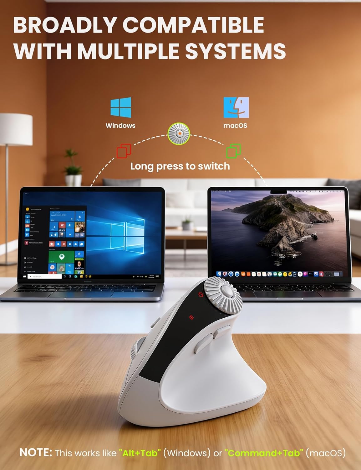 SABLUTE MAM51 3-in-1 4000 8 2.4Ghz/Bluetooth Ergonomic Mouse Wireless with Quick-Switch Scroll Wheel, Vertical Mouse