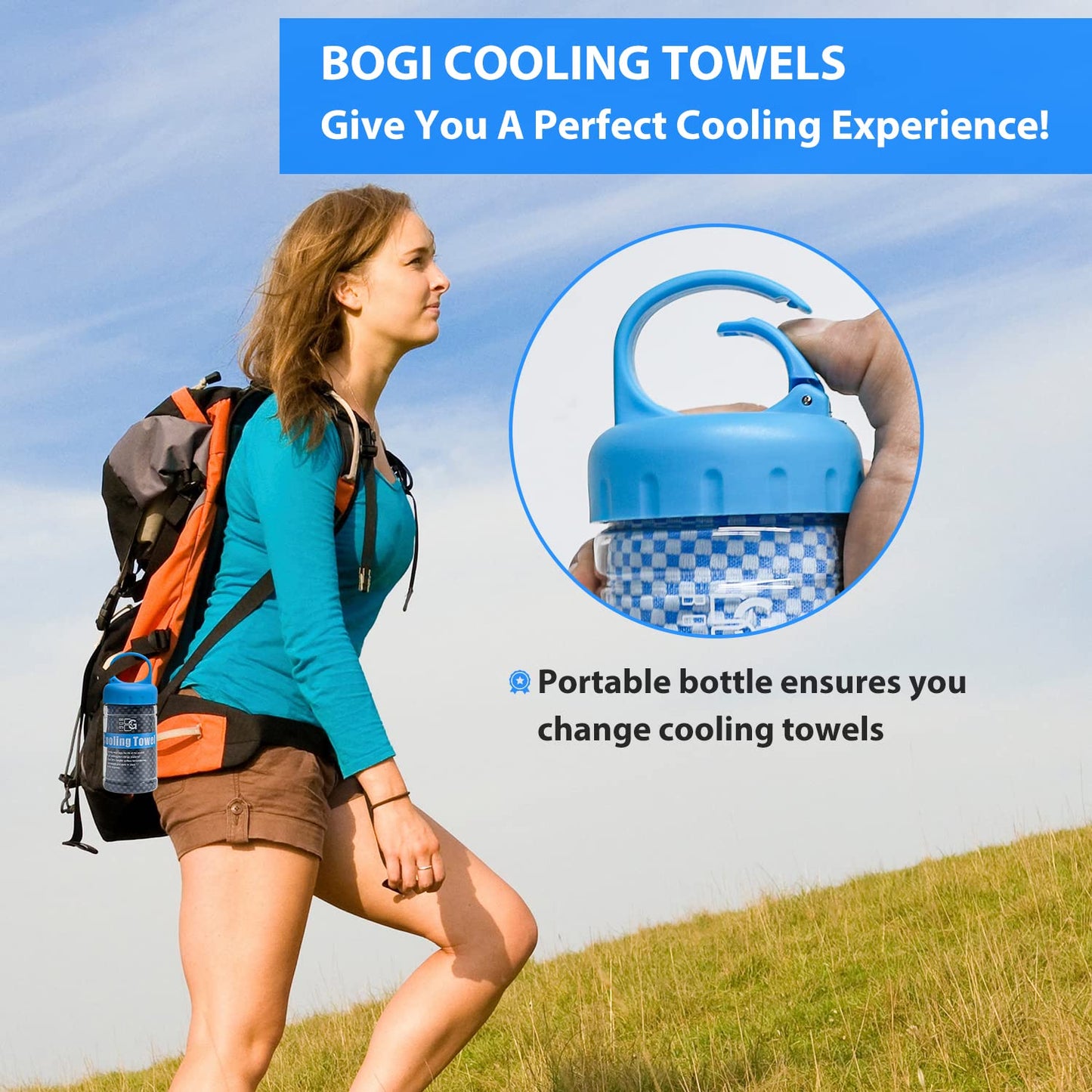 BOGI Cooling Towel 2 Pack, Cooling Towels for Neck and Face, 40"x12" Ice Towel for Instant Cooling Soft Breathable Chilly Towel for Yoga Golf Gym Camping Running Workout & More Activities (NBlue2)