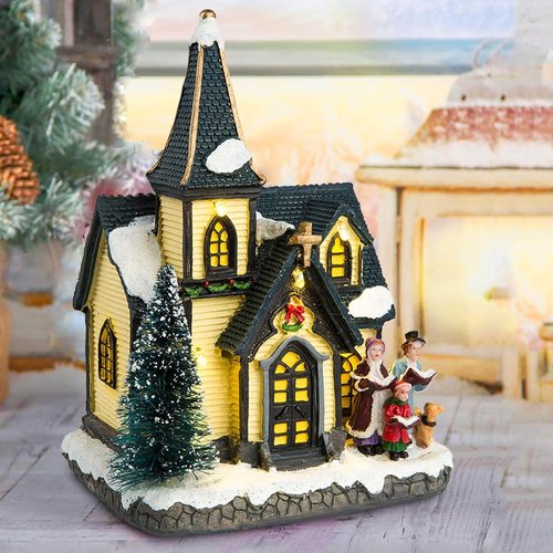 Innodept12 Christmas Church Light House Snow Village - Charming Figurines & Choirs Display