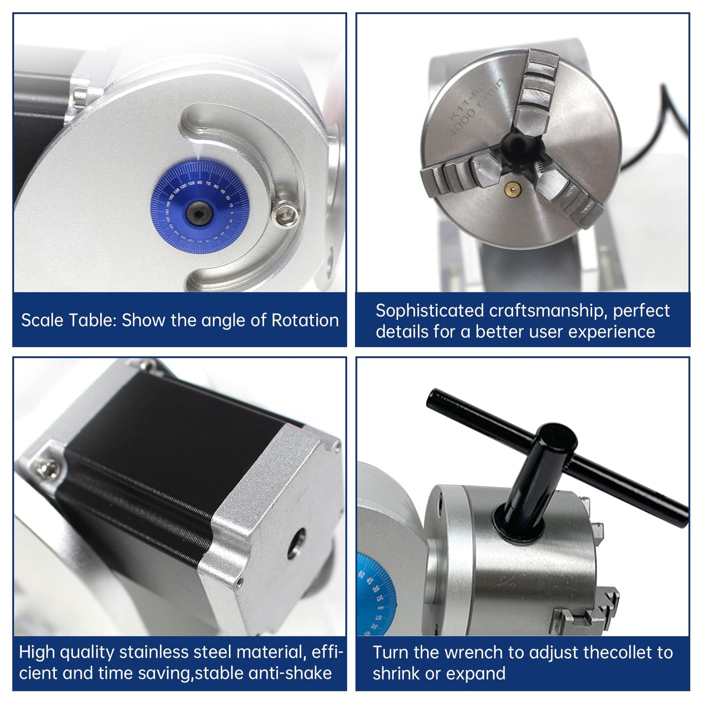 RATTMMOTOR D80 CNC 4th Axis Rotary Axis 129mm Center Height 3 Jaws Diameter 80mm Lathe Rotary Chuck with 57*57*76mm Stepper Motor for Fiber Laser Metal Carving Engraving Marking Machine