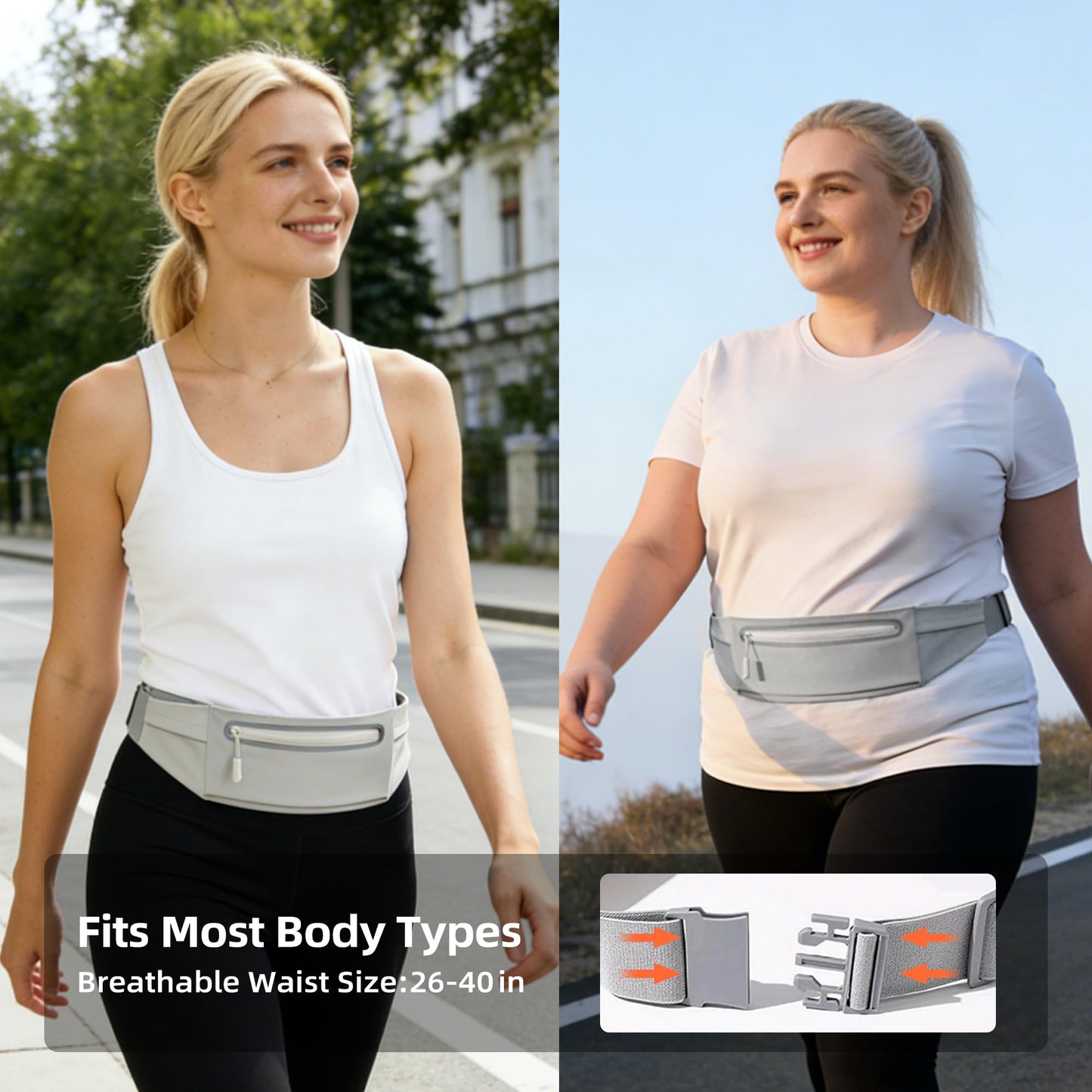 Slim Running Belt for Men Women - No-Bounce Phone Holder Waist Pack, Runners Fanny Pack with Sweat-Proof Pocket ，Travel Money Pouch for Gym/Hiking/Cycling (Light Gary)