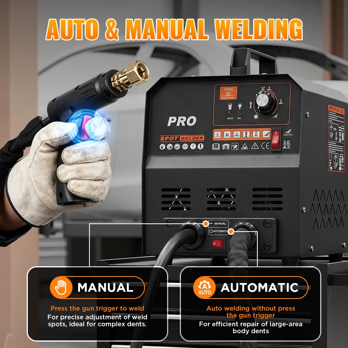 Dent Puller Welder 3500W 4200A Stud Welder Dent Repair Kit 6 Welding Modes Auto Body Spot Welder Dent Puller Machine Dent Removal Tool with Auto/Manual Welding & Overheat Protection for Car/Truck 110V