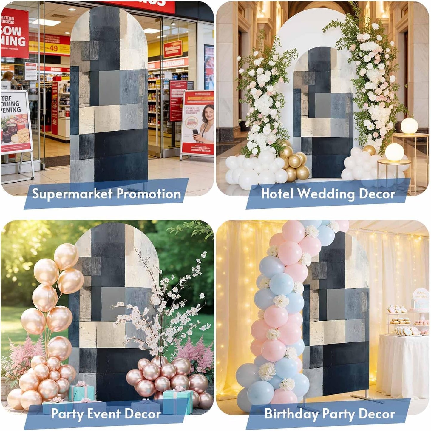 Jnbasdffb 7.2 Abstract Geometric Wedding Arch Cover,Stretchy Spandex Arch Backdrop Stand Covers FT,Blue Beige Gradient
