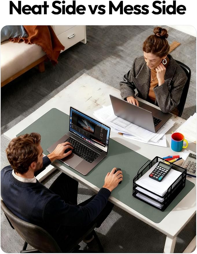 YSAGi Leather Desk Protector, Office Mat, Large Mouse Mat, Non-Slip PU Leather Blotter, Laptop Desk Pad, Waterproof Writing Pad for Office and Home (Dark Green, 47" x 17")