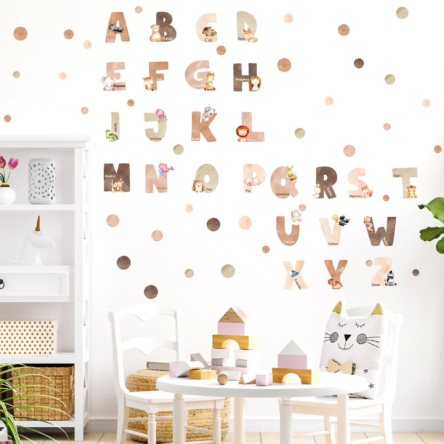 Animal Alphabet Wall Decals Alphabet Letters for Wall Peel and Stick Wall Decal for Kids Boys Girls Bedroom Educational ABC Wall Decor Learning Wall Decal Vinyl Sticker for Nursery Playroom Classroom