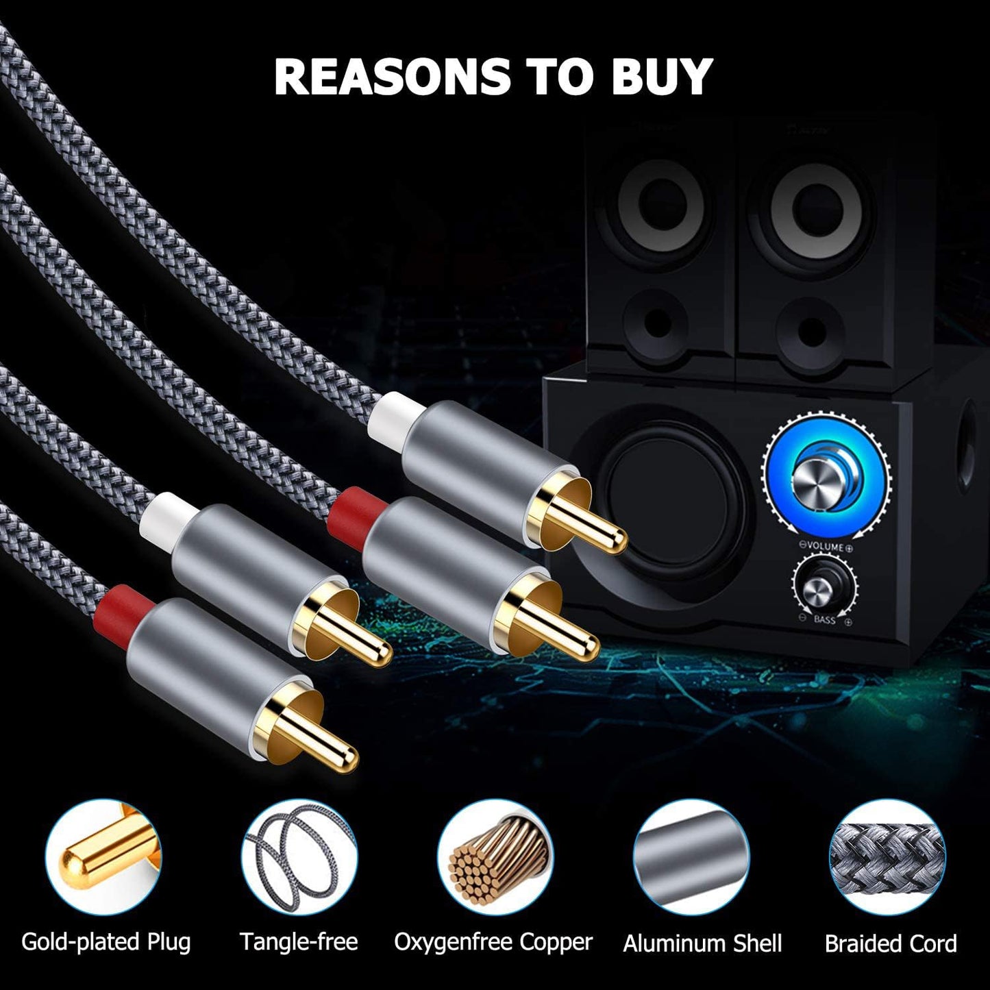 2RCA 2RCA Cables2-Pack/4ft, RCA Cable, Goalfish Male to Male Stereo Audio Hi-Fi Sound, ShieldedBraided RCA Stereo Cable