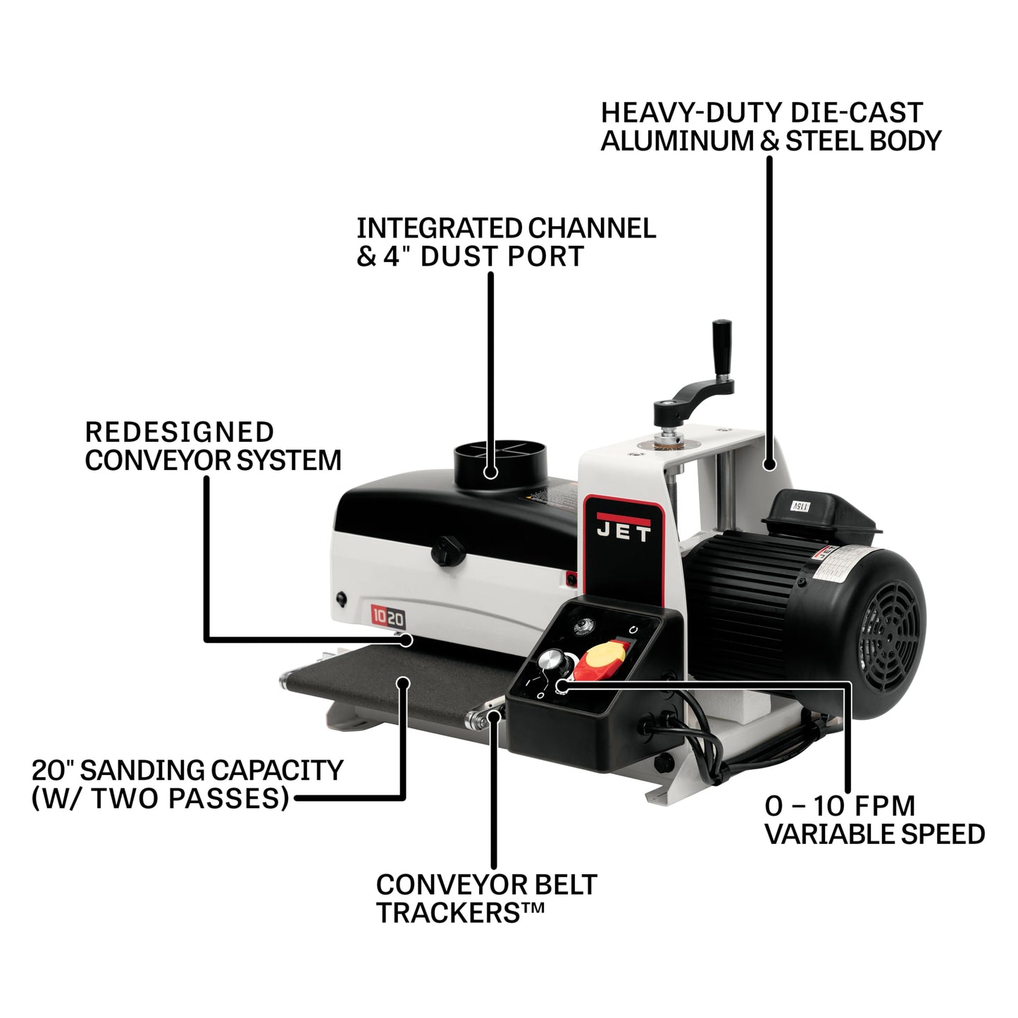 JET 10-Inch Benchtop Drum Sander, 1 HP, 115V 1Ph (Model JWDS-1020)