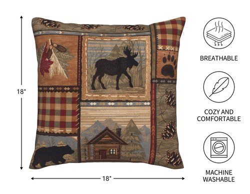 DATANSEN Set of 4 Square 18x18 inch Retro Brown Throw Pillow Covers Rustic Lodge Bear Moose Decorative Throw Pillowcase for Home Sofa Thick Cotton Linen Cushion Cases (45x45 cm) Paw Prints Cabin