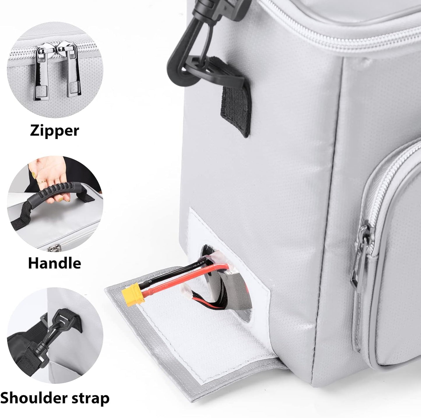 4200F Tamfile Fireproof Lipo Battery Bag with Heat Insulated, Ebike Lipo Bag with Pockets and Shoulder