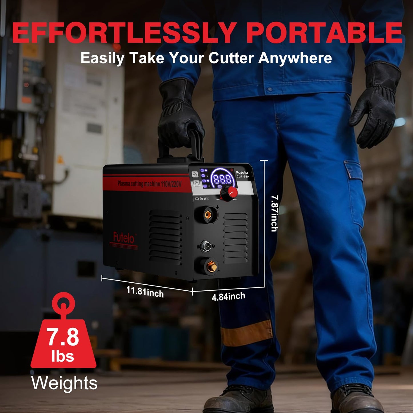 Futelo Plasma Cutter 55A, 110V/220V Plasma Cutter Machine with Large LED Display, Contact Arc Start, IGBT Inverter, 1/2” Clean Cut, 2T/4T, Portable Plasma Cutting Equipment for DIY & Workshop