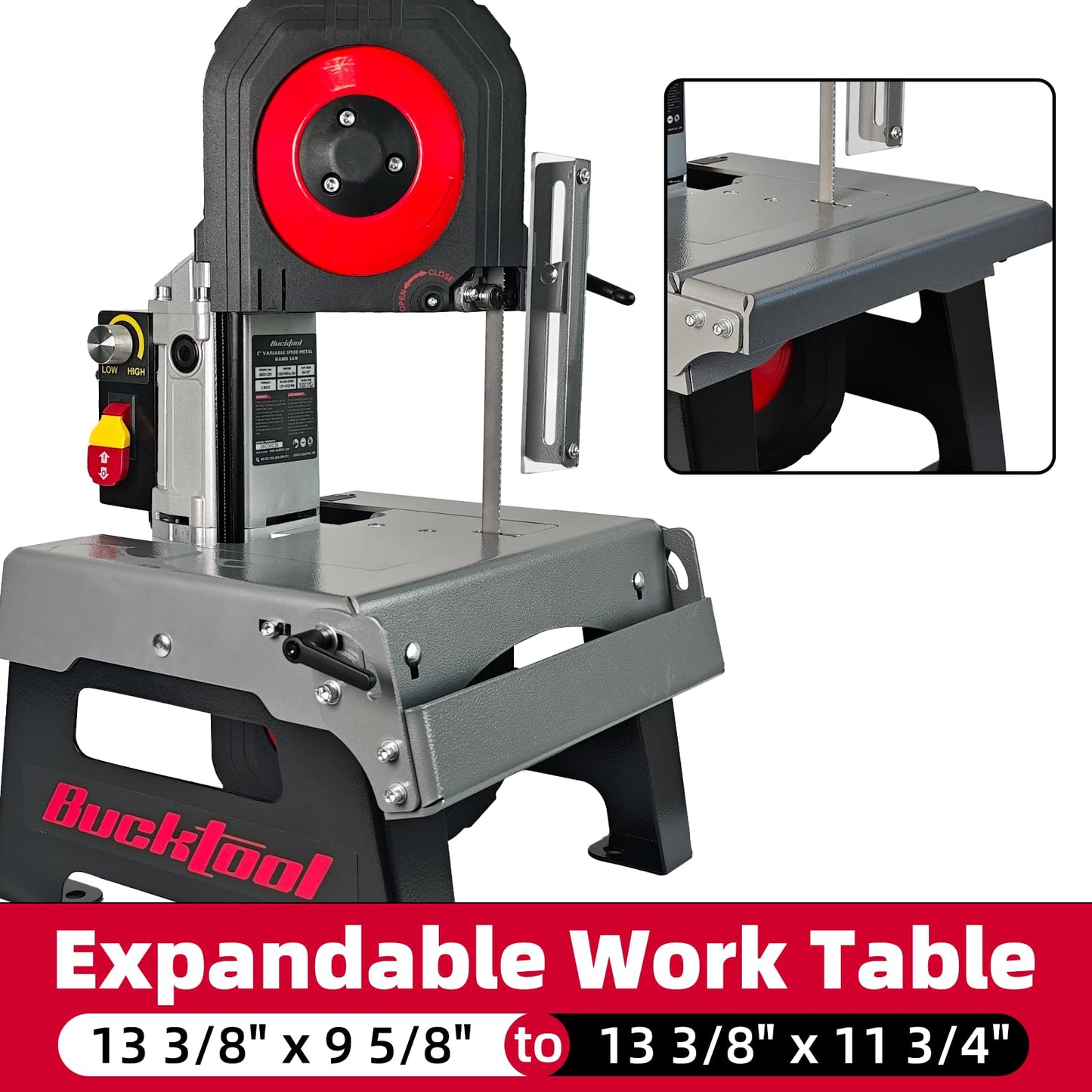 Bucktool 5" Variable Speed Metal Band Saw, 1.5HP 10A Benchtop Bandsaw with 137–472 FPM Speed Control, 5" Cutting Capacity, Adjustable Work Table & Extension Table for Metal Cutting