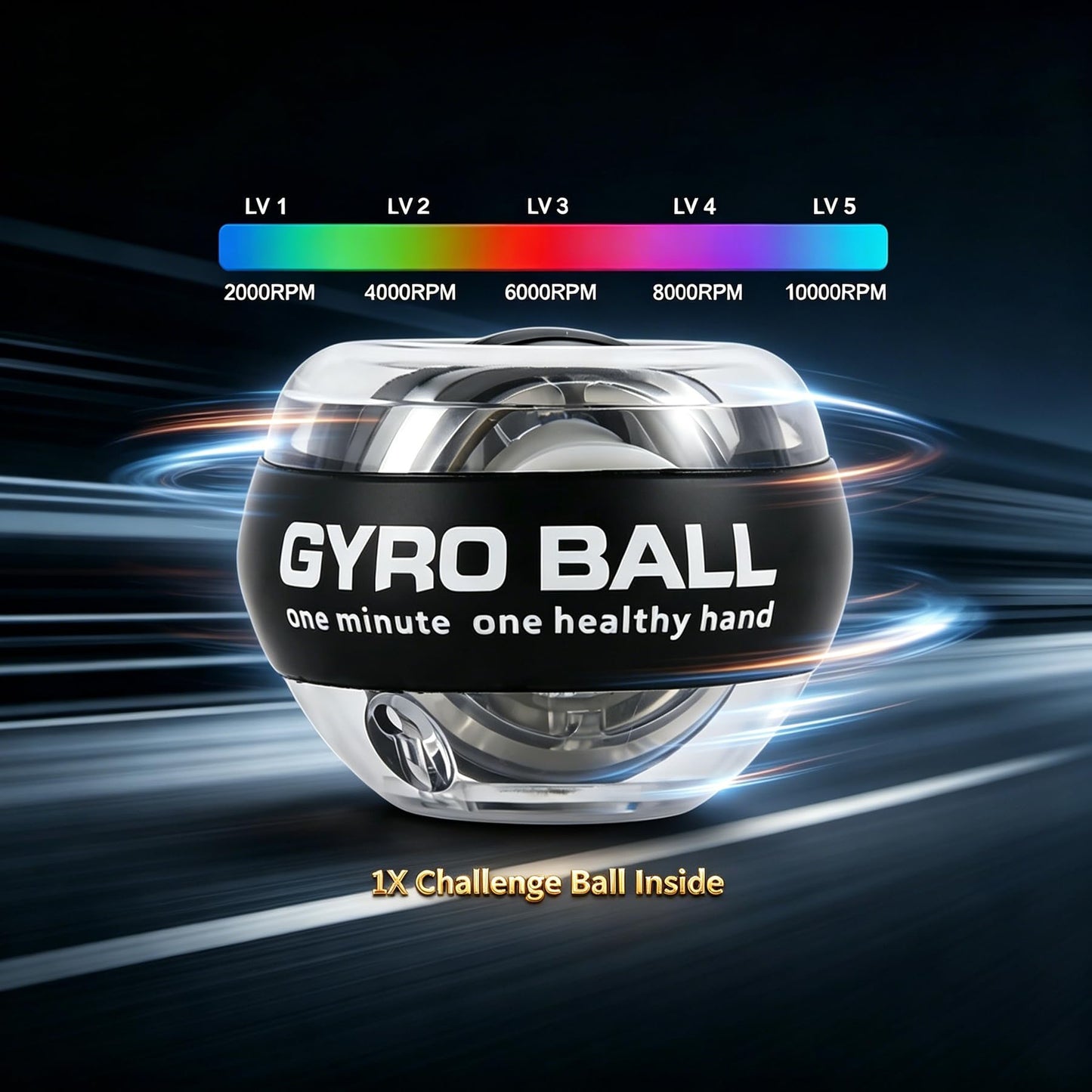 Gyro Ball Wrist and Forearm Strengthener, Gyroscopic Hand Exerciser for Grip, Wrist, Finger and Muscle Training (4, Multi-color)
