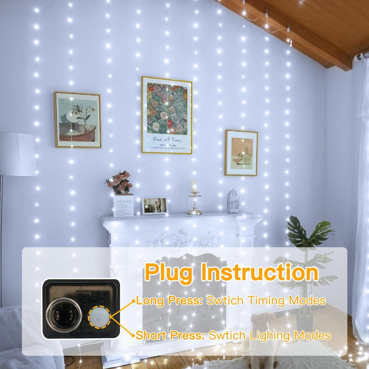 Ollny Curtain Lights - 300 LED Waterproof Outdoor Fairy Lights | 9.8ft x 9.8ft with Remote & 8 Modes
