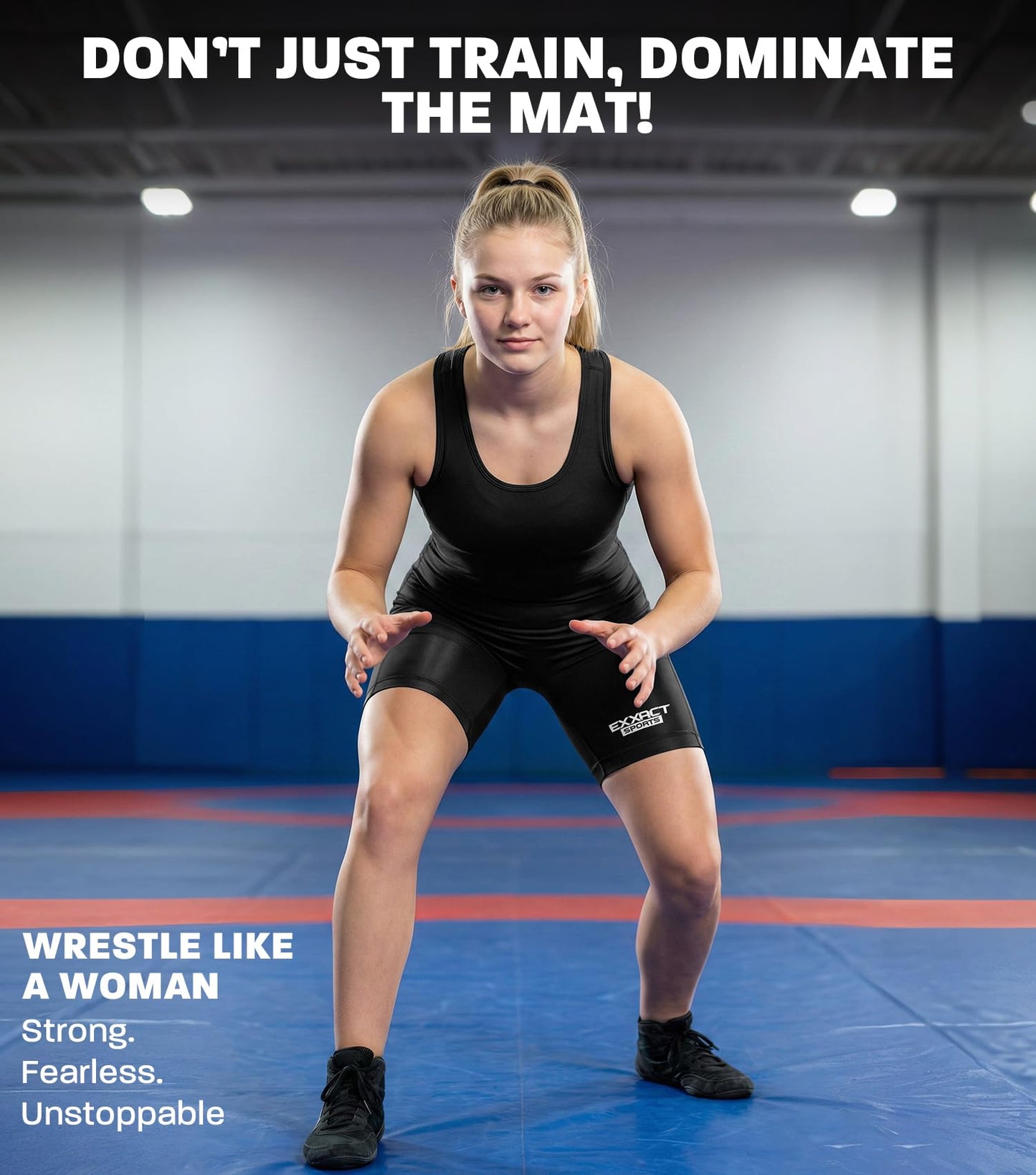 Exxact Sports Plain Women’s Wrestling Singlet - High-Cut, Full-Coverage Powerlifting Singlet Women for Competition & Training (Black, AS)
