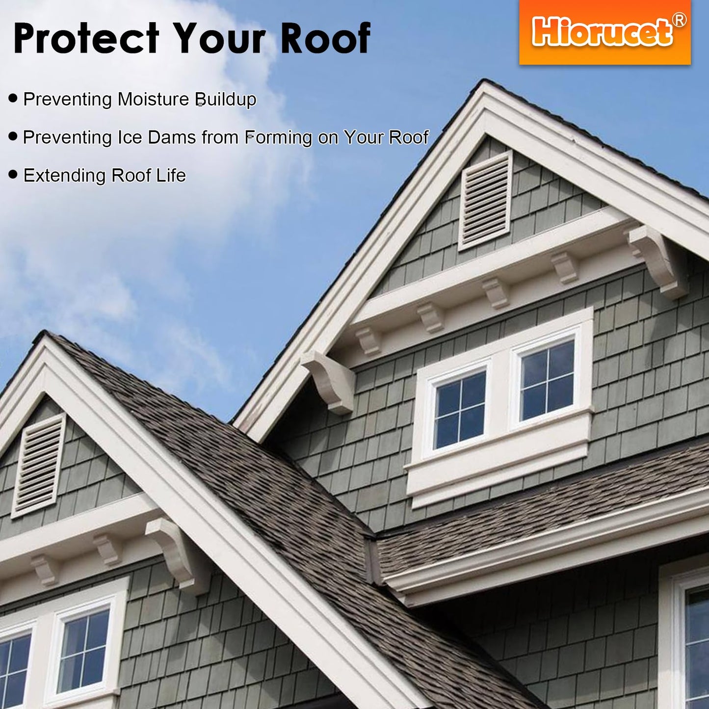 Hiorucet Upgraded 15 Inch Exhaust Fan for Gable Vent with Switch, 1650CFM 2500 SQF High-Speed Attic Fan with Adjustable Thermostat, 14 Inch Fan Blade and Permanently Lubricated Motor, 1075RPM.