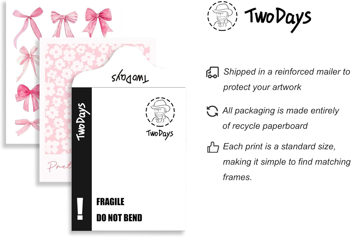 TwoDays Pink Coquette Wall Art | Aesthetic Light Pink Bows Posters for Girls' Dorm | Set of 12 Unframed (8" x 10" Largest)