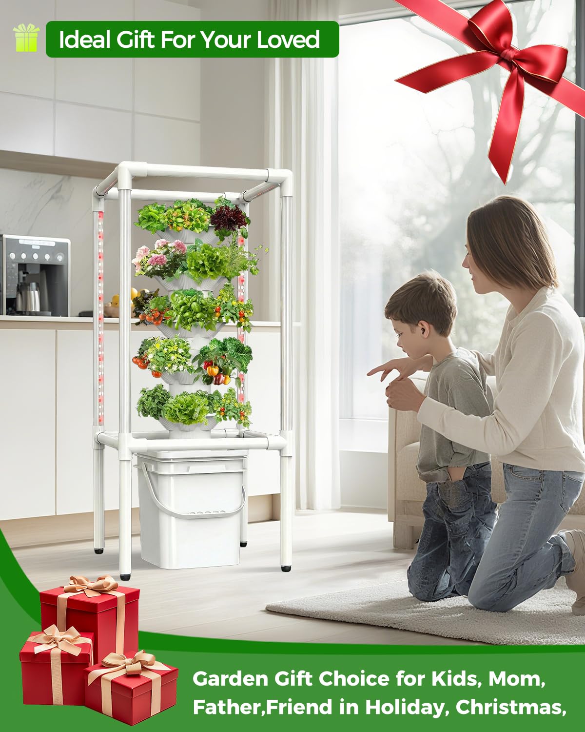 SJZX Hydroponics Growing System, Hydroponic Tower with Full-Spectrum Grow Lights, 5/14Tiers Indoor Outdoor Garden Planter, Vertical Home Gardening Germination Kits for Vegetables, Fruits, Herb (5L6H)
