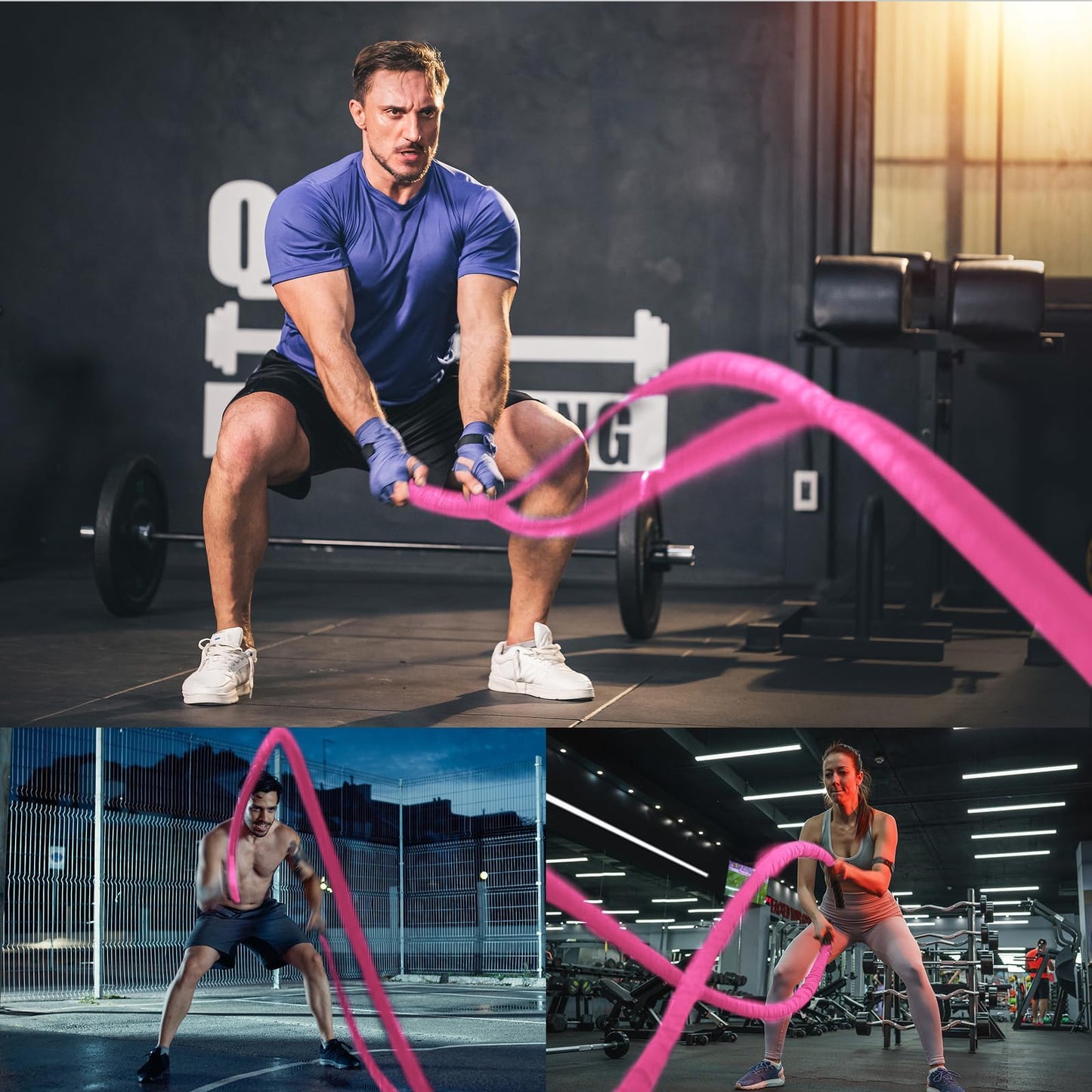 1 inch 30ft Pink Battle Rope Workout Rope Battle Ropes for Home Gym Exercise for Working Out for Exercise Training Weighted Workout