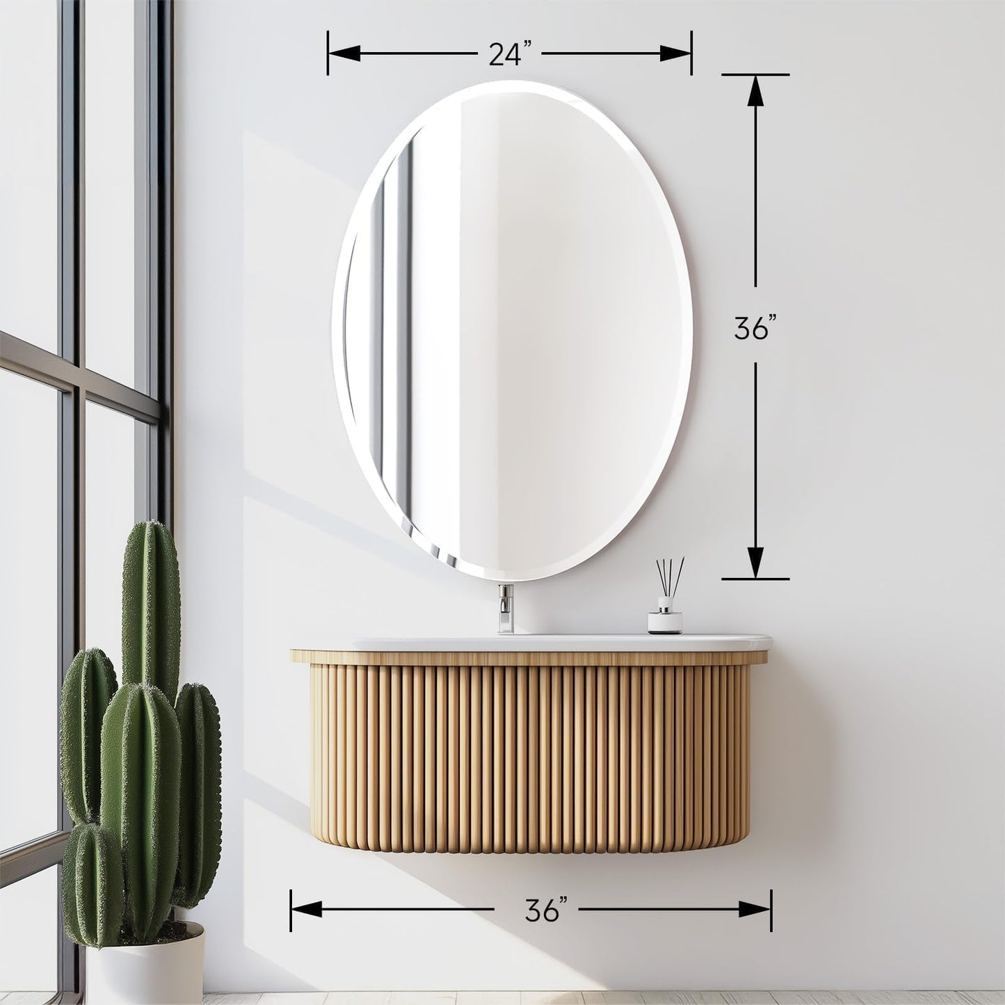 Luxbaro 24x36 Inch Frameless Oval Bathroom Mirror, Bathroom Mirror for Over Sink, Beveled and Polished, Decorative Wall Mirror for Bathroom, Bedroom, Vanity, Entryway, Modern & Elegant Look