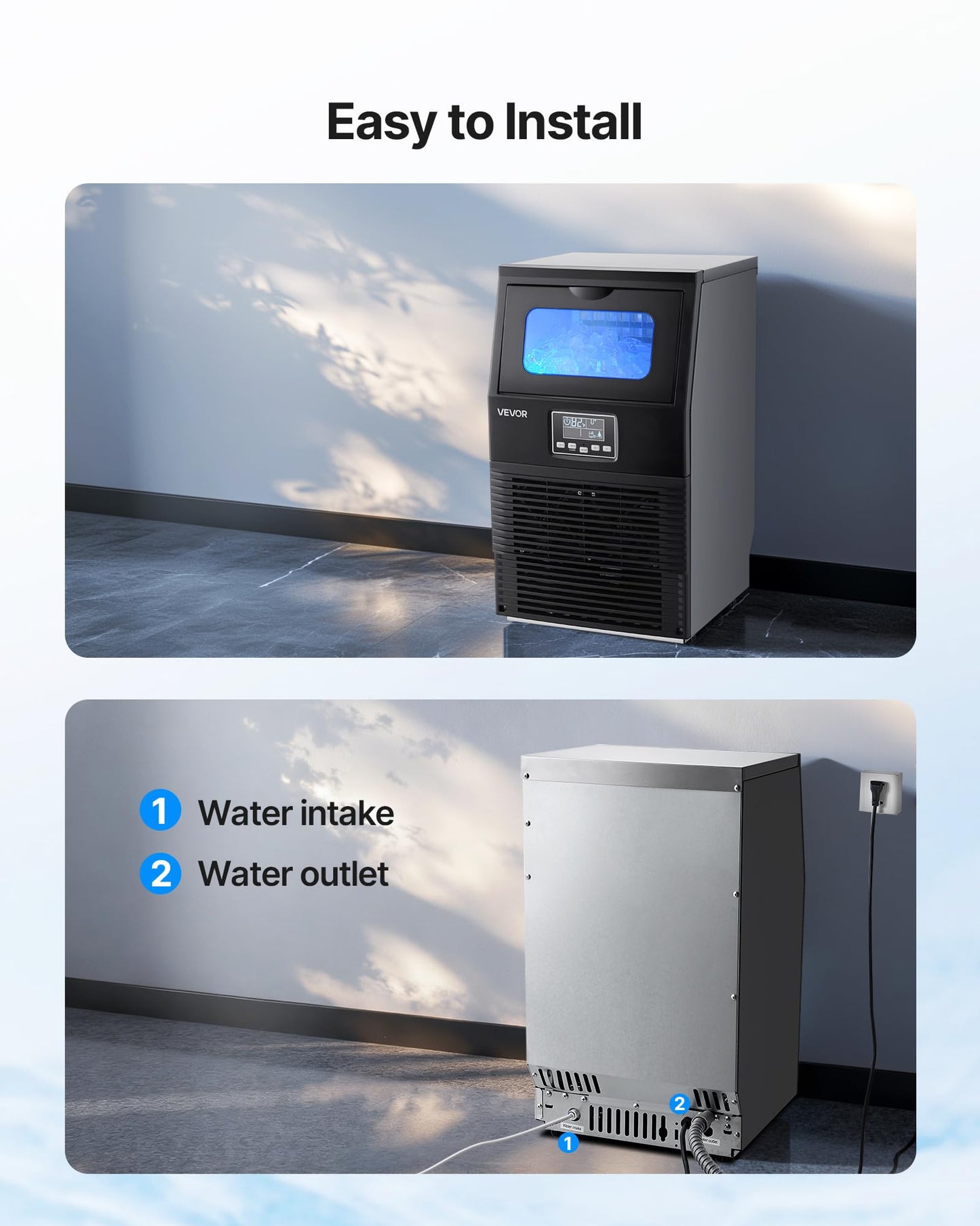 VEVOR Commercial Ice Maker Machine, 80 lbs/24h with 12Lbs Storage, 32 Cubes per Cycle, Stainless Steel Freestanding & Countertop Ice Maker with LED Display & Self-Cleaning, for Home Bar Restaurant