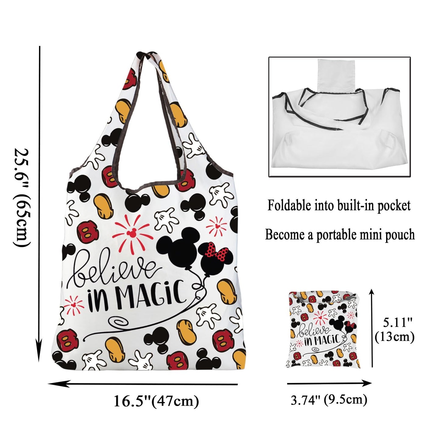 CMNIM Cartoon Mouse Foldable Tote Bag Cartoon Inspired Gift for Women Fans Friends Mouse Lover Gifts I Believe in Magic Bag (25621 i believe in F)