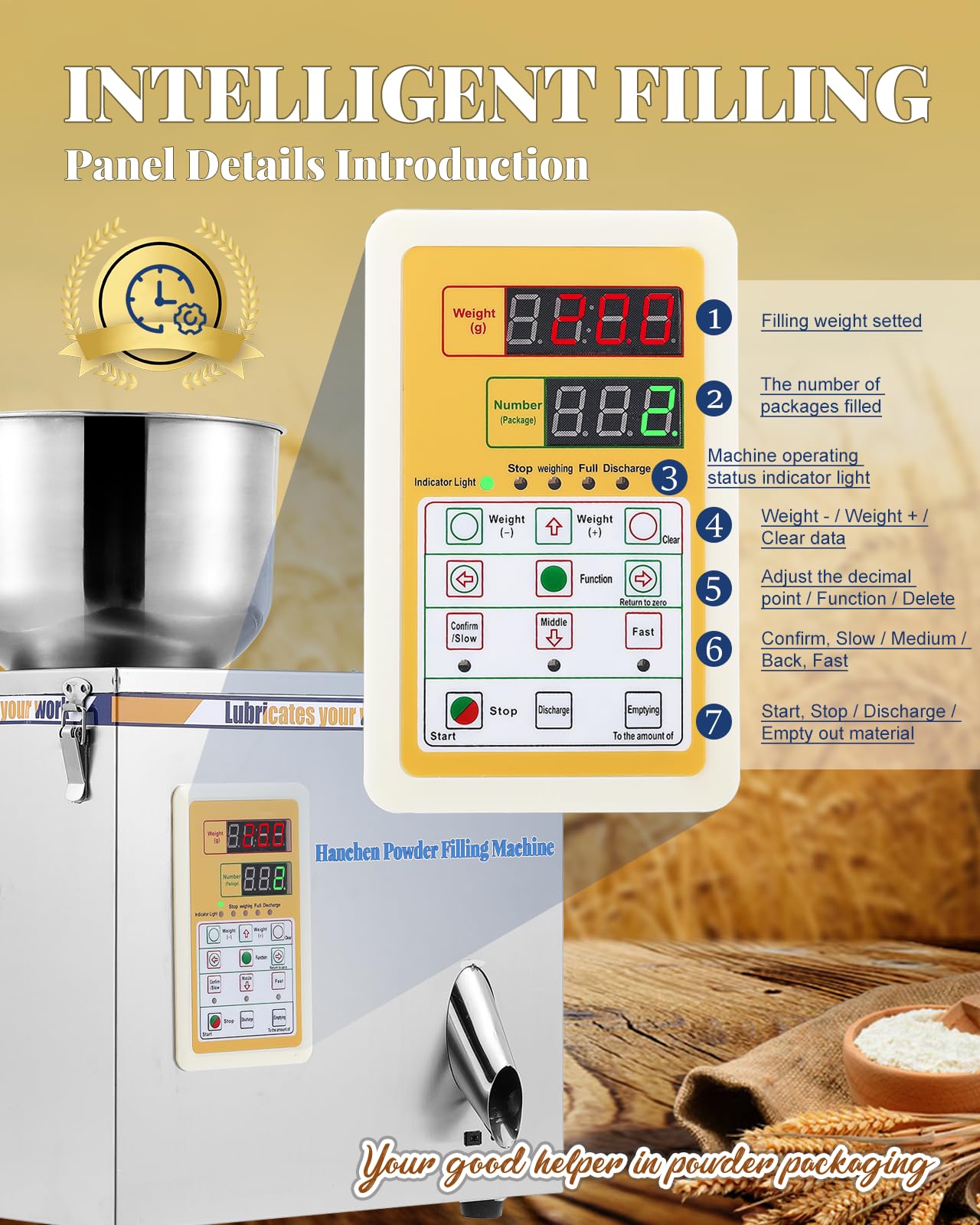 Hanchen Powder Filling Machine 1-20g Powder Packing Machine Automatic Particle Weighing Filling Machine Filler for Tea granules Seeds Grains Powder Glitters with Foot Pedal 110v
