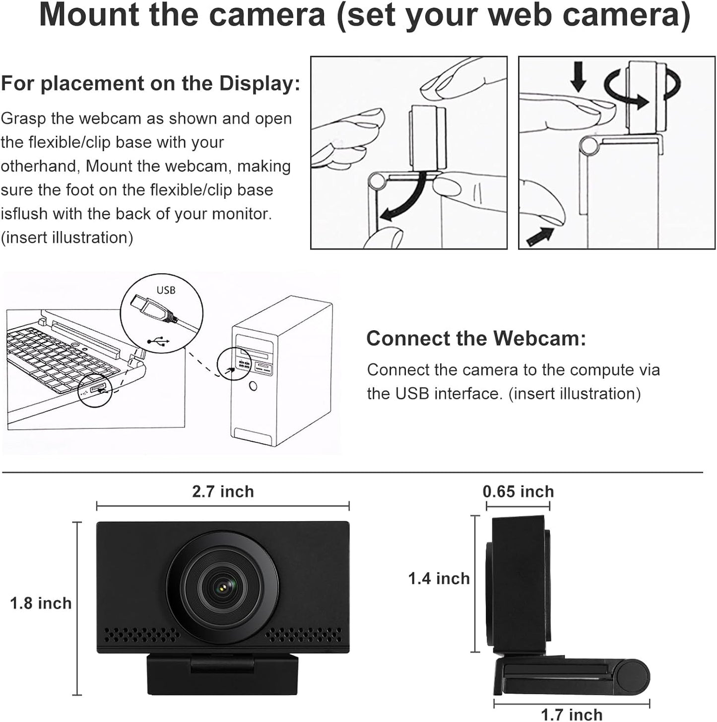 MEGREZ 4K Webcam with Microphone, AutoFocus HD USB C Web Camera with Privacy Cover, Plug & Play Streaming Webcam