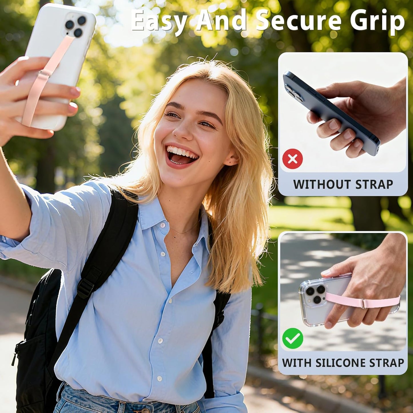 Brvlsoc C-Shaped Silicone Clip Finger Phone Grip Strap Reusable Stretchy Loop Holder for iPhone & Samsung Cases, Black