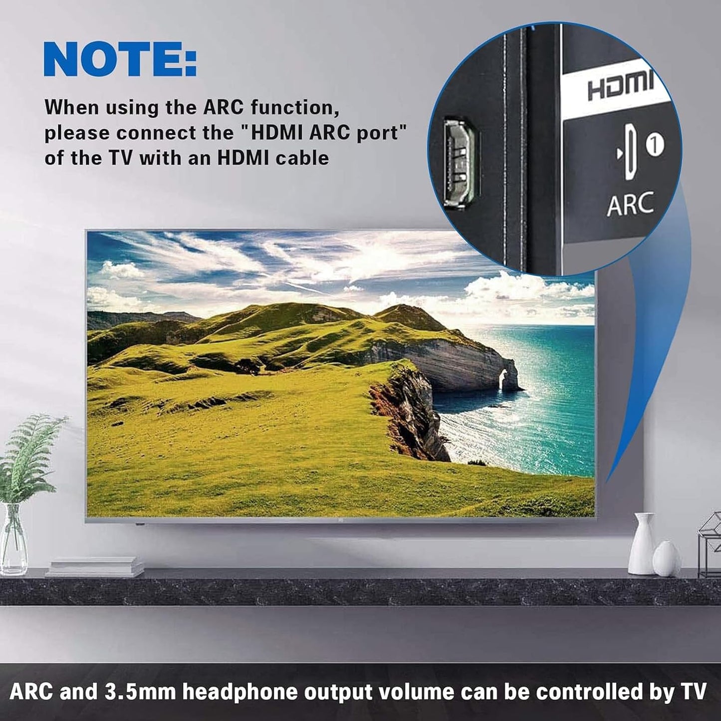 Hdiwousp 192Khz 3.5mm HDMI ARC to Optical Audio Adapter DAC Digital to Analog Audio Converter, HDMI ARC Input