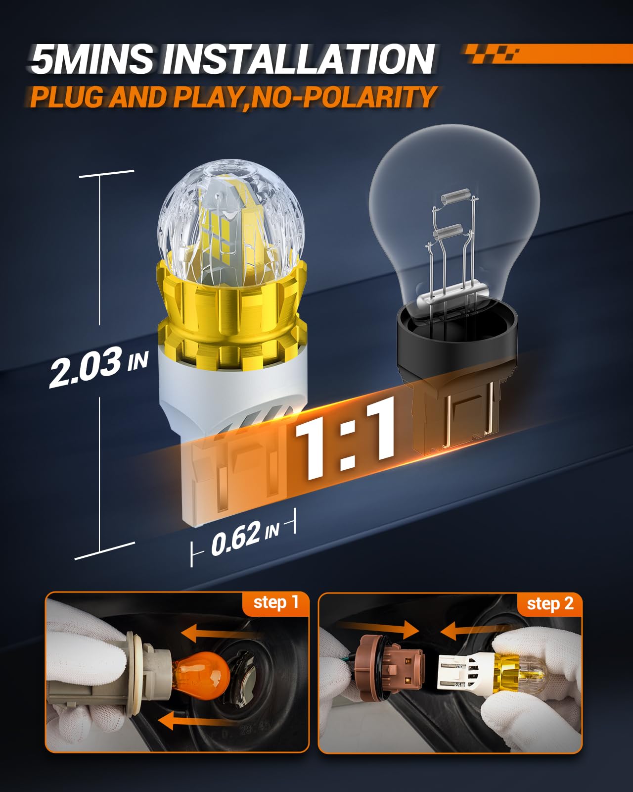SEALIGHT 7440 7443 LED Bulb Super Bright 3000 Lumens White Reverse Lights, Pack of 2, J6 Model, 7443 Size