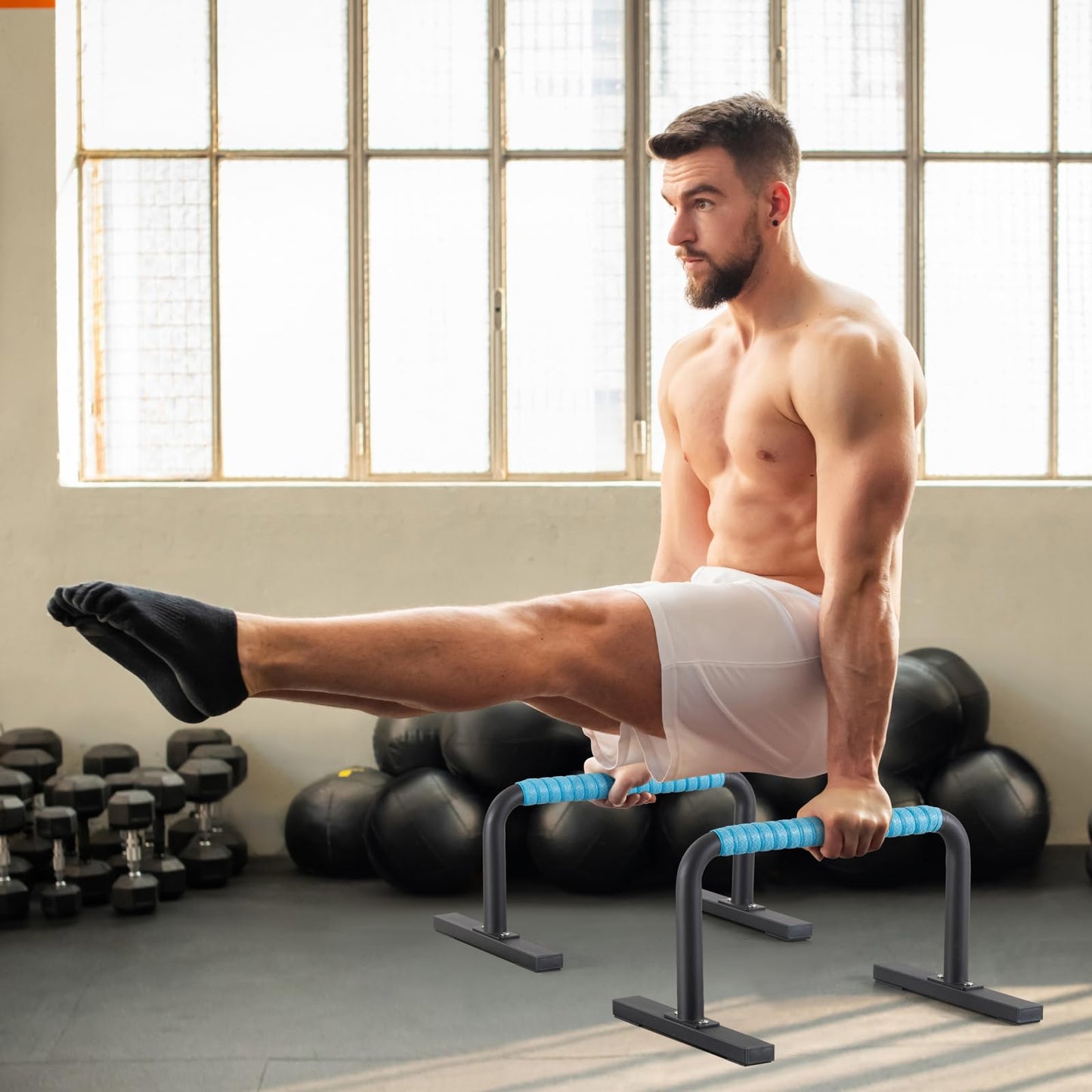 Purife Steel Black Anti-Slip Parallettes Push Up Bars Floor for Men, Strength Training Equipment Gymnastics Calisthenics Bars, Push-up Handles for Home Fitness, Workouts