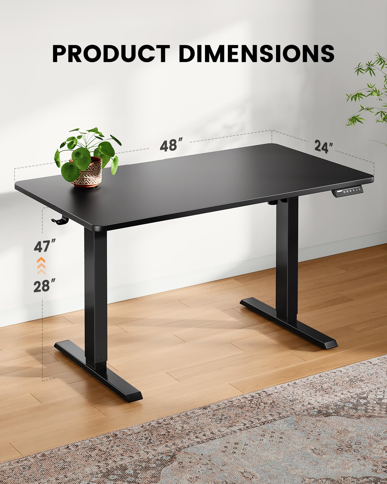 ErGear Whole Piece Standing Desk, Adjustable Stand Up Desk with Cable Management Tray, Electric Computer Workstation for Home Office, 48x24 inch, Black, EGESD64B