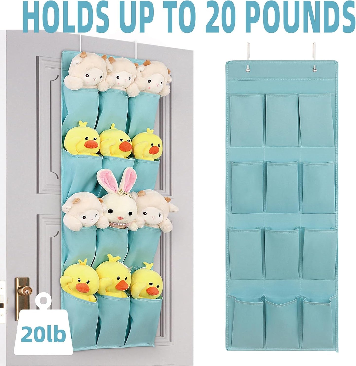 Skiennix Over The Door Shoe Organizer - 12 Large Pocket Hanging Rack for Closet | Light Blue