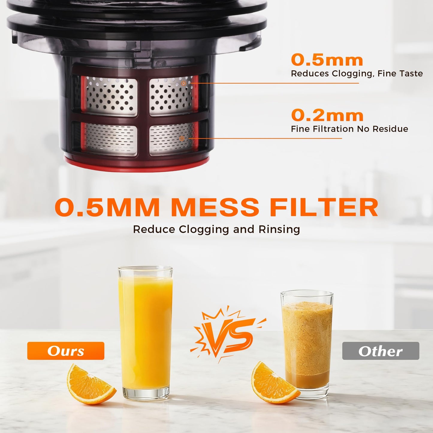 Cold Press Juicer with 5.5" Wide Feed Chute, Slow Masticating Juicer Machine for Whole Fruits & Vegetables, High Juice Yield, Gray