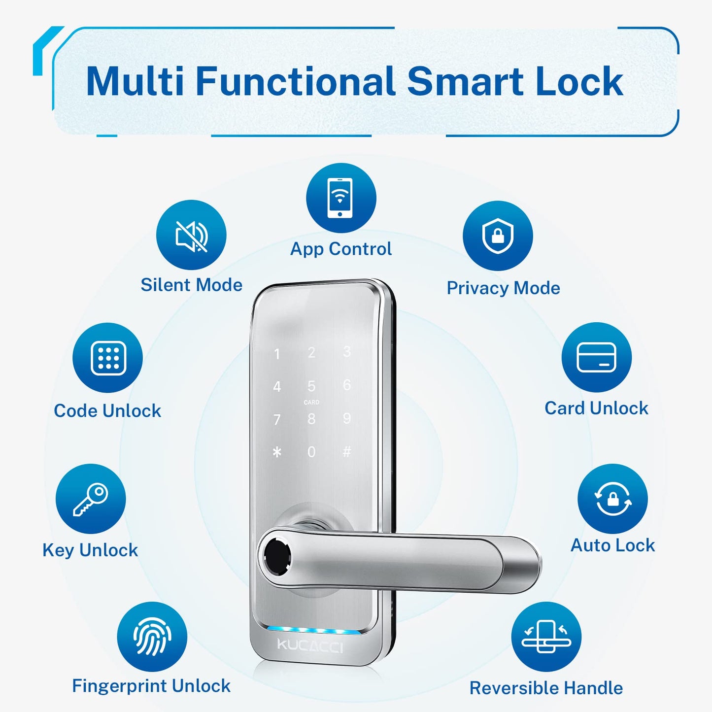 Keypad Smart Door Lock with Handle: Kucacci Keyless Entry Smart Lock for Front Door - Electronic Code for Exterior Door - Retrofit Knob Deadbolt Lock(Silver)
