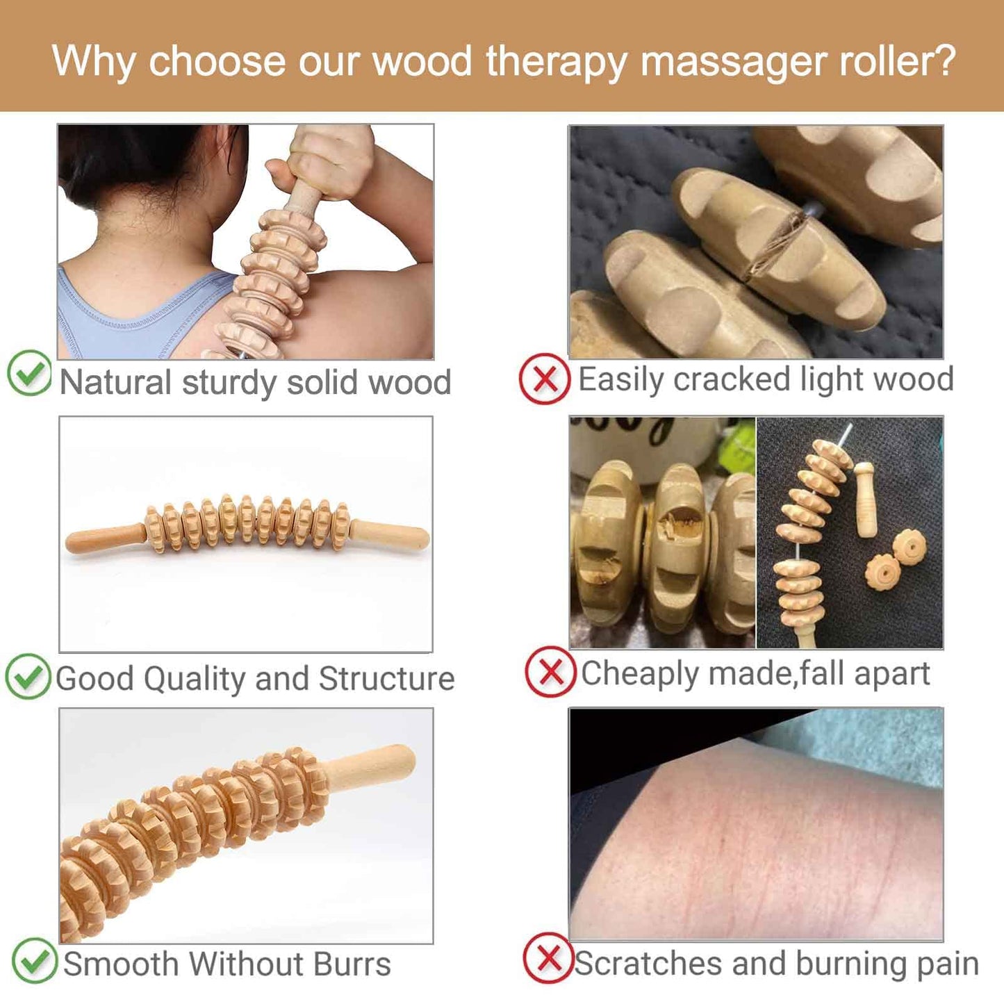 Gihunk Wood Therapy Massage Tools, 16 inch Professional Wooden Massage Roller Stick & Wood Therapy Tools for Body Shaping, Body Sculpting Tools, Ease Deep Tissue
