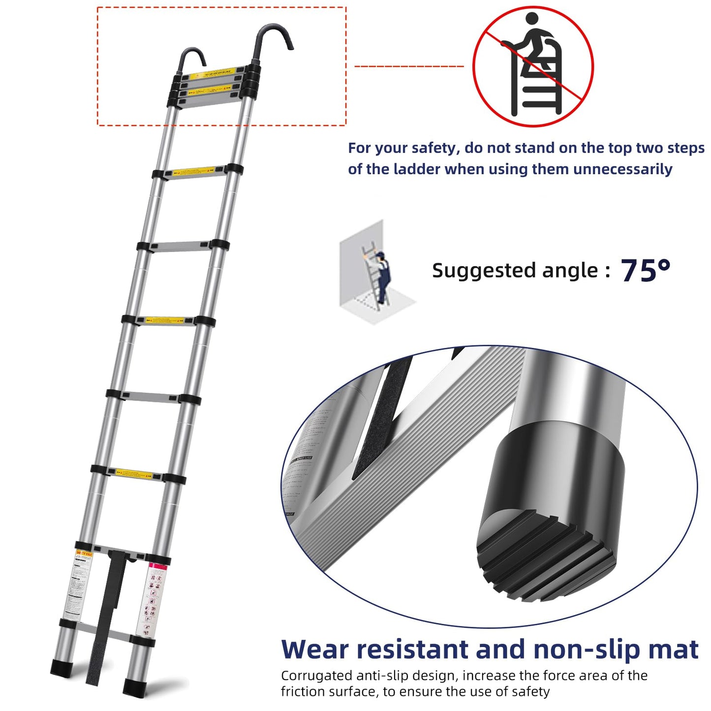 ZenAscend 10.5ft Telescoping Ladder, Multi-Purpose Collapsible Ladder with Hook, Aluminum Extension Ladders for Home, Folding Telescoping Ladder for RV, Attic, Daily Use at Home, 330 lbs…