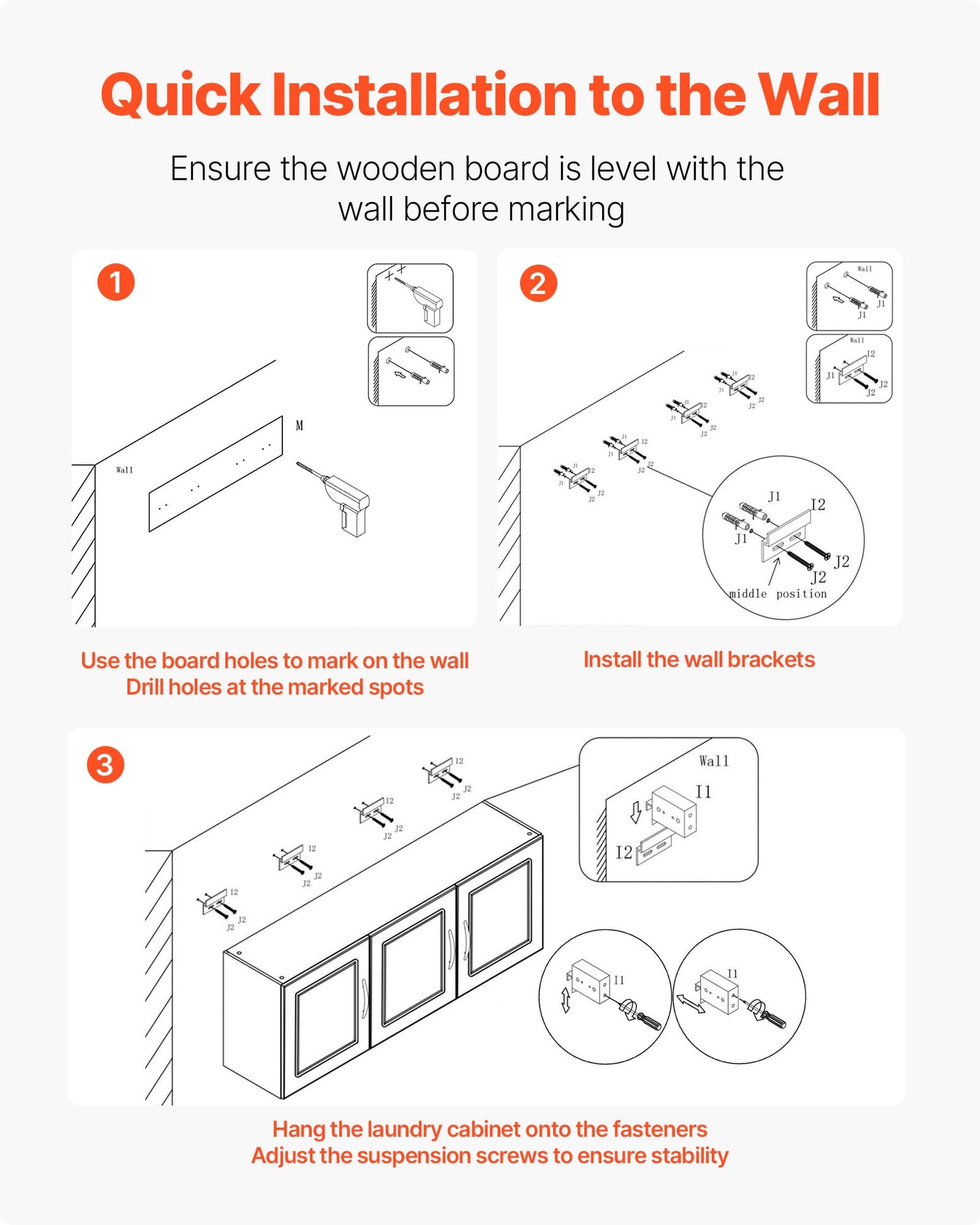 VEVOR Laundry Room Wall Cabinet, 2-Tier Wall Mounted Hanging Cabinet with Adjustable Shelf, Cupboard Storage with 3 Doors, for Kitchen, Bathroom, Laundry, 12.44 x 54 x 20.31 in (D x W x H), White