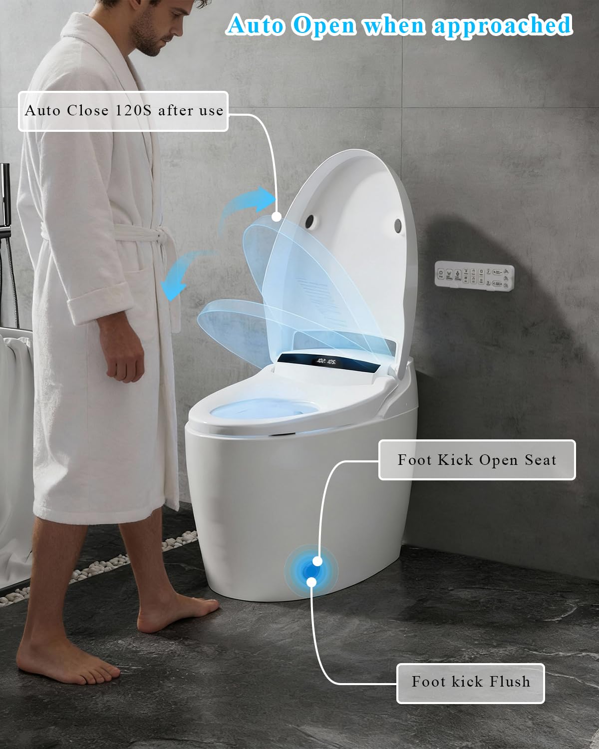 TOTTE Smart Toilet with Bidet Built-in, Auto Open/Close Lid, One Piece Elongated Toilet with Instant Warm Water & Warm Air Dryer, Self-Cleaning Technology, Night Light, Tankless Toilet, ECO Mode