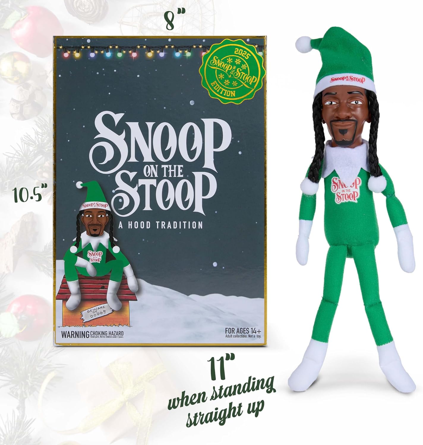 Snoop Dogg Christmas Elf Figurine - 12” Plush Shelf Decor | Collectible Holiday Decor