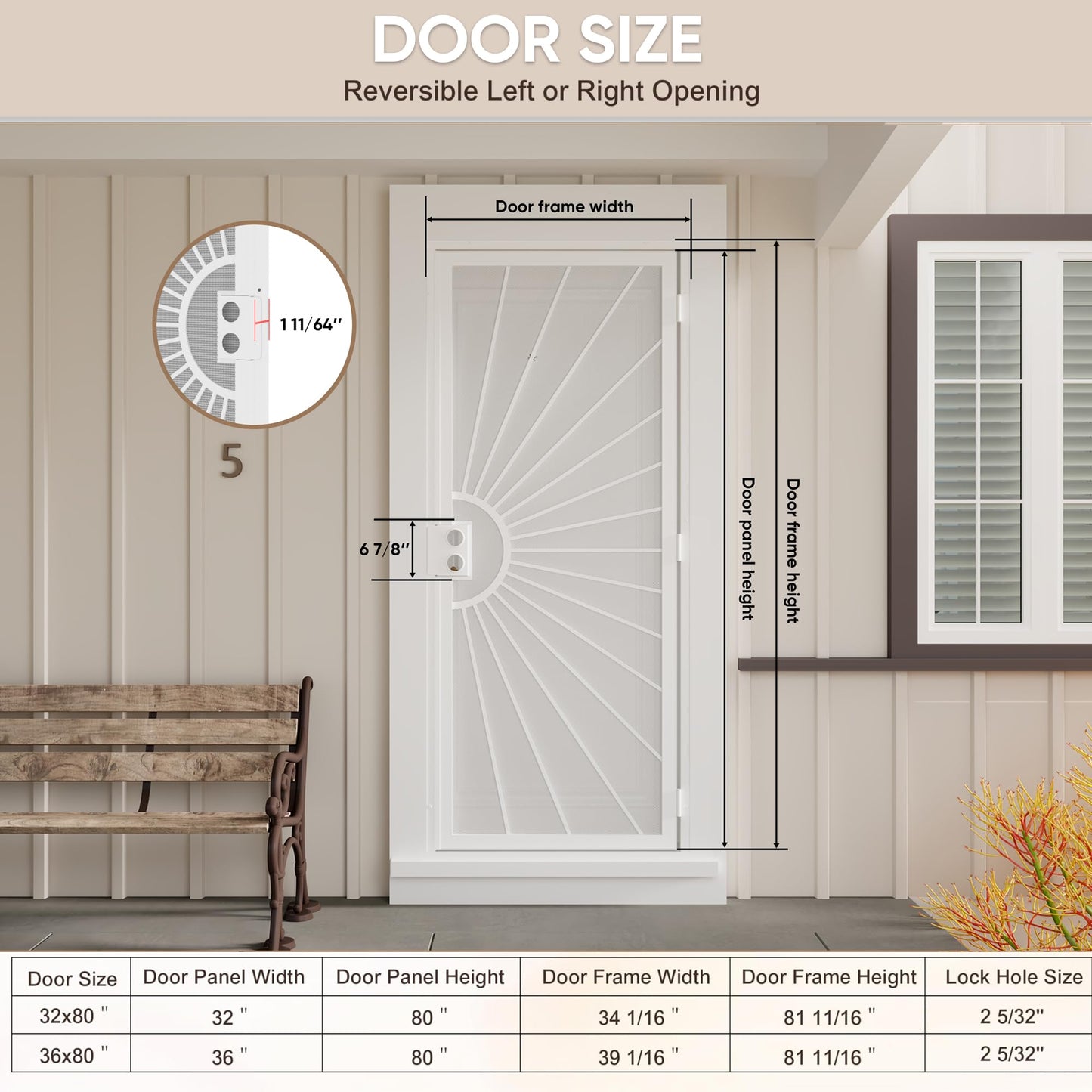 JUBEST 36 in. x 80 in. Security Door, Exterior Front Entry Door, Outswing Steel Security Door with Perforated Metal Screen, Powder Coated Black, Lock Not Include