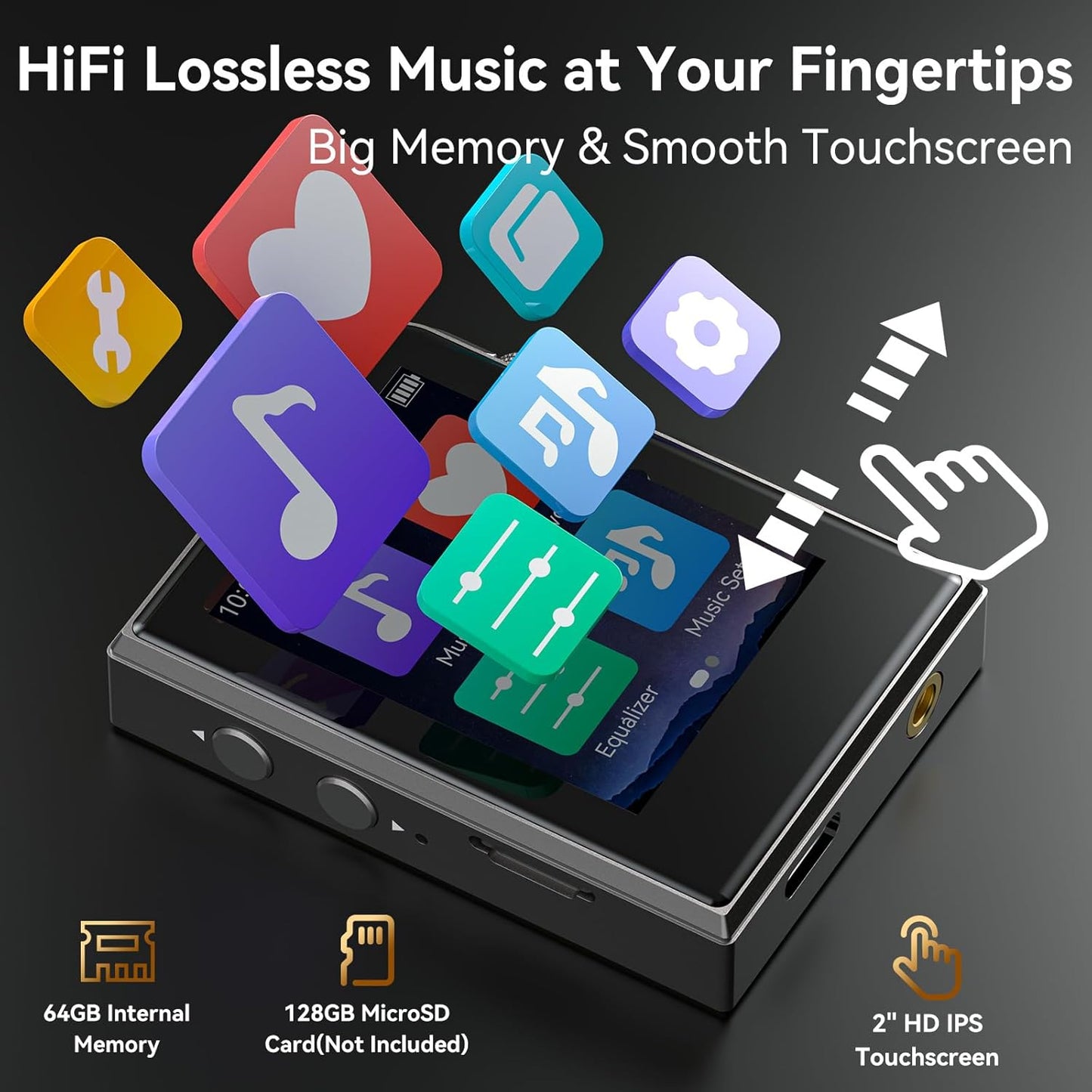 RUIZU 64GB MP3 2" 128GB HiFi Lossless Player, DAC DSD High Resolution Digital Audio Player, Portable Hi-Res Music