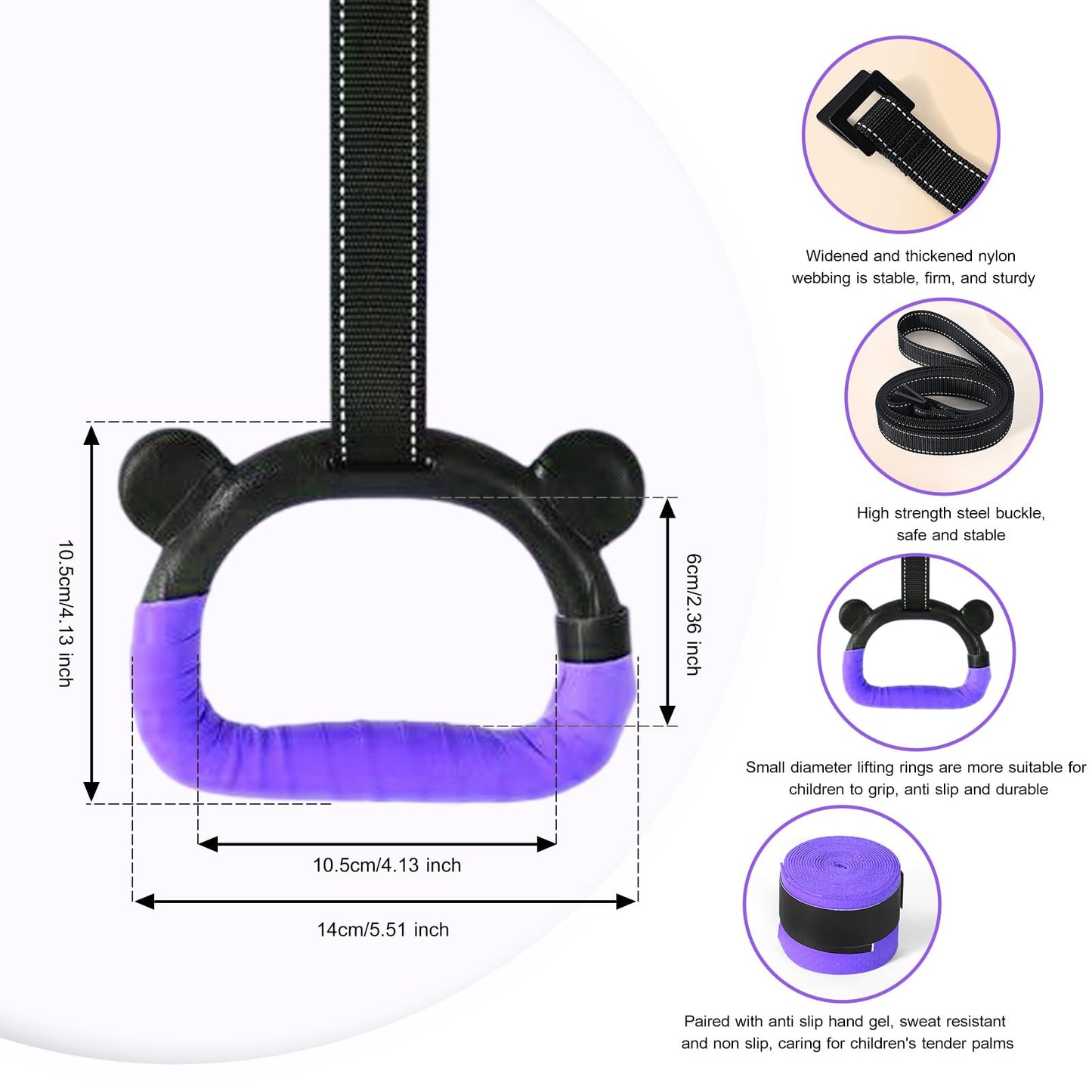 HaeNayc Gymnastics Rings, Home Gym Equipment, Adjustable Strap Strength Training Rings, Pulling Rings for Physical Training (Purple)
