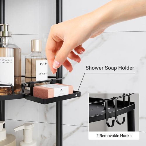 ELYKEN Corner Shower Caddy - 3-Tier Rustproof Metal Organizer with Soap Holder & Adjustable Feet | Black